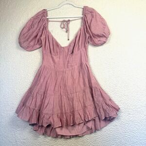 Princess Polly Dress Womens 12 Pink Gracelyn Mini Puff Sleeve Tiered Babydoll